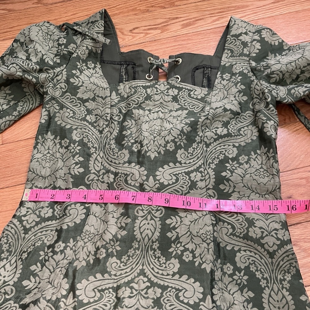 Homemade Brocade Green Renaissance Maxi Dress Whimsigoth Damask Corset Medieval - Picture 14 of 16